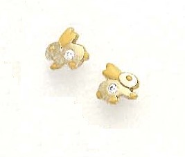 
14k Yellow Gold Cubic Zirconia Yellow Enamel Childrens Rabbit Earrings
