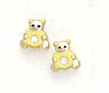 
14k Yellow Gold Cubic Zirconia Yellow Enamel Childrens Teddy Bear Earrings
