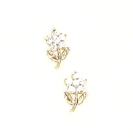 
14k Yellow Gold Clear Cubic Zirconia Childrens Standing Flower Earrings
