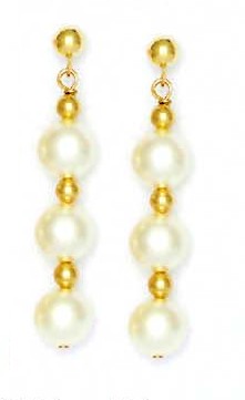 
14k Yellow 7 mm Round White Crystal Pearl Drop Earrings
