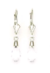 
14k White 9x6 mm Briolette Clear Crystal Drop Earrings
