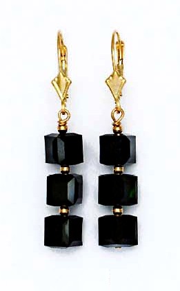 
14k Yellow Gold 6 mm Cube Black Crystal Drop Earrings
