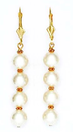 
14k Yellow 7 mm Round White Crystal Pearl Drop Earrings
