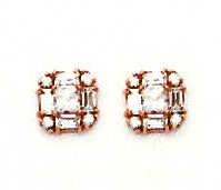 
14k Rose Princess Round and Baguette Cubic Zirconia Small Earrings
