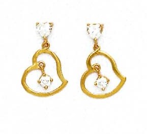 
14k Yellow Gold Round and Heart Cubic Zirconia Heart Shape Earrings
