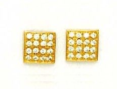 
14k Yellow Gold 2 mm Round Cubic Zirconia Square Design Earrings
