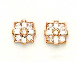
14k Rose Gold Princess Round and Baguette Cubic Zirconia Fancy Earrings

