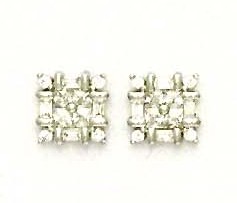 
14k White Gold Princess Round and Baguette Cubic Zirconia Fancy Earrings
