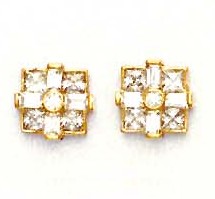 
14k Yellow Gold Princess Round and Baguette Cubic Zirconia Fancy Earrings
