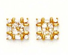 
14k Yellow Gold Princess Round and Baguette Cubic Zirconia Fancy Earrings
