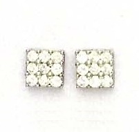 
14k White Gold 2.5 mm Round Cubic Zirconia Square Design Earrings
