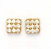 
14k Yellow Gold 2.5 mm Round Cubic Zirconia Square Design Earrings
