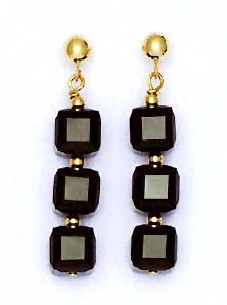 
14k Yellow Gold 6 mm Cube Black Crystal Drop Earrings
