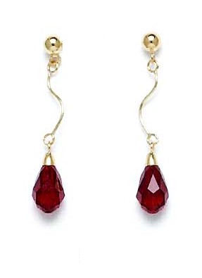 
14k Yellow Gold 9x6 mm Briolette Dark-Red Crystal Drop Earrings
