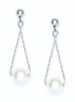 
14k White 7 mm Round White Crystal Pearl Swing Drop Earrings
