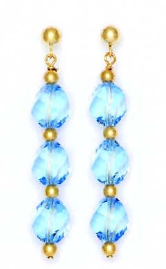 
14k Yellow Gold 8 mm Helix Blue Crystal Drop Earrings
