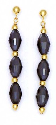 
14k Yellow Gold 9x6 mm Barrel Black Crystal Drop Earrings

