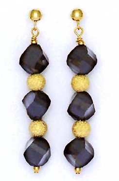 
14k Yellow Gold 8 mm Helix Black Crystal Drop Earrings

