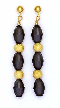 
14k Yellow Gold 9x6 mm Barrel Black Crystal Drop Earrings
