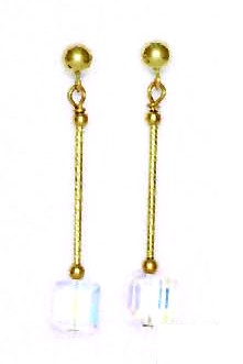 
14k Yellow 6 mm Square Clear Crystal Drop Earrings
