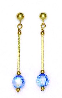 
14k Yellow Gold 6 mm Round Light-Blue Crystal Drop Earrings
