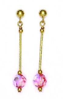 
14k Yellow Gold 6 mm Round Light-Rose Crystal Drop Earrings
