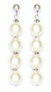 
14k White 7 mm Round White Crystal Pearl Drop Earrings

