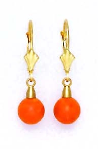 
14k Yellow Gold 7 mm Round Simulated Orange Crystal Pearl Earrings
