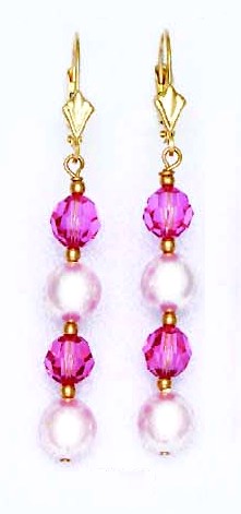 
14k 6 mm Pink Crystal and 7 mm White Crystal Pearl Earrings
