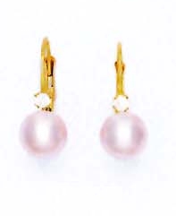 
14k Yellow Gold 7 mm Round Light-Rose Crystal Pearl Earrings
