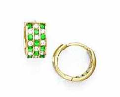 
14k Yellow Gold 1.5 mm Round Clear and Green Cubic Zirconia Earrings
