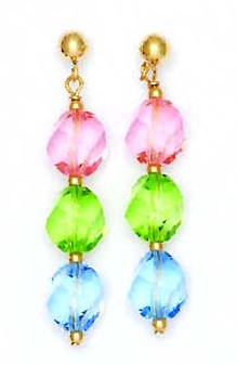 
14k Yellow Gold 8 mm Helix Pink green and Blue Crystal Earrings
