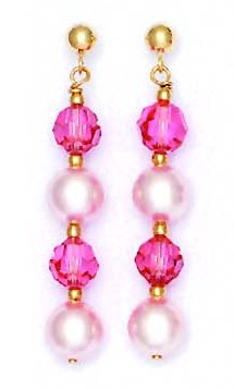 
14k 6 mm Pink Crystal and 7 mm White Crystal Pearl Earrings
