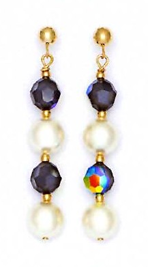 
14k 6 mm Black-Rainbow Crystal and 7 mm Crystal Pearl Earrings
