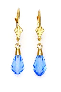 
14k Yellow Gold 9x6 mm Briolette Light-Blue Crystal Earrings
