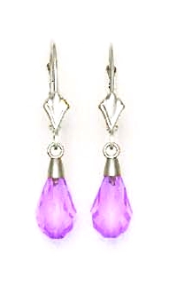 
14k White Gold 9x6 mm Briolette Light Purple Crystal Earrings

