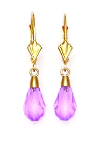 
14k Yellow Gold 9x6 mm Briolette Light Purple Crystal Earrings
