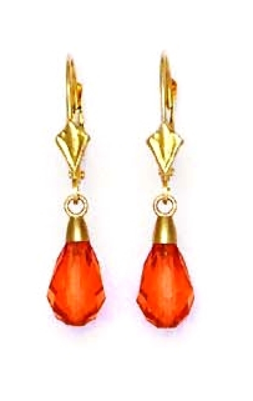 
14k Yellow Gold 9x6 mm Briolette Orange Crystal Earrings 
