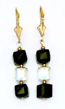 
14k Yellow Gold 6 mm Cube Clear and Black Crystal Earrings
