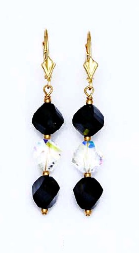 
14k Yellow Gold 8 mm Helix Clear and Black Crystal Earrings
