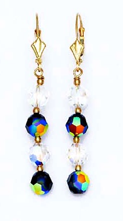 
14k Yellow Gold 6 mm Round Clear and Black-Rainbow Crystal Earrings
