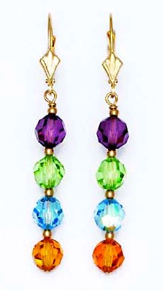 
14k Yellow Gold 6 mm Round Purple Green Blue and Yellow Crystal Earrings
