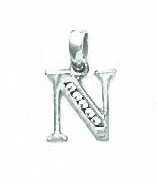 
14k White Gold 1.5 mm Round Cubic Zirconia Initial N Pendant
