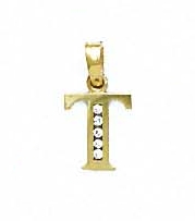 
14k Yellow Gold 1.5 mm Round Cubic Zirconia Initial T Pendant
