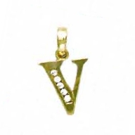 
14k Yellow Gold 1.5 mm Round Cubic Zirconia Initial V Pendant

