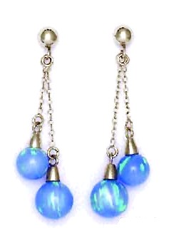 
14k White 6 and 7 mm Round Blue Simulated Opal Double Drop Earrings
