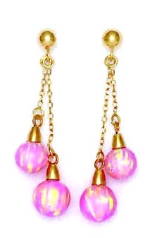 
14k Yellow 6 and 7 mm Round Pink Simulated Opal Double Drop Earrings

