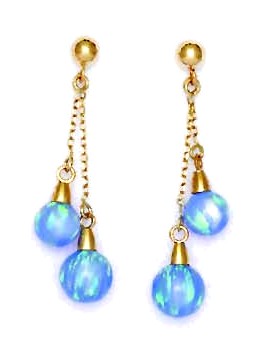 
14k Yellow 6 and 7 mm Round Blue Simulated Opal Double Drop Earrings

