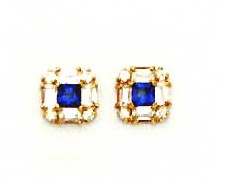 
14k Princess Round and Baguette Clear and Blue Cubic Zirconia Earrings

