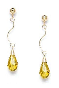 
14k Yellow Gold 9x6 mm Briolette Lime-Yellow Crystal Earrings

